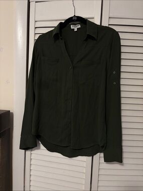 Express Olive Green Button-Front Shirt